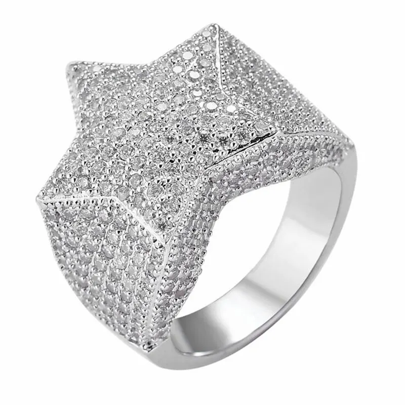 CSJ Hip Hop Rings Bling Iced Out Star Ring Gold Silver Color Charm HipHop/Punk Men Jewelry | Украшения и аксессуары