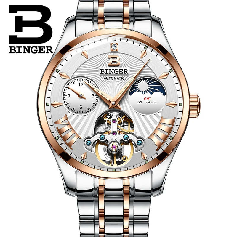 Швейцарские механические часы для мужчин Binger роскошные Брендовые мужские
