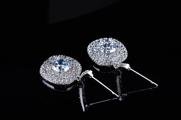 FIVE COLOR OPTIONS Brand Latest Design Glittering Cubic Zirconia Paved Halo Earrings Wedding Jewelry GLE3694 | Украшения и