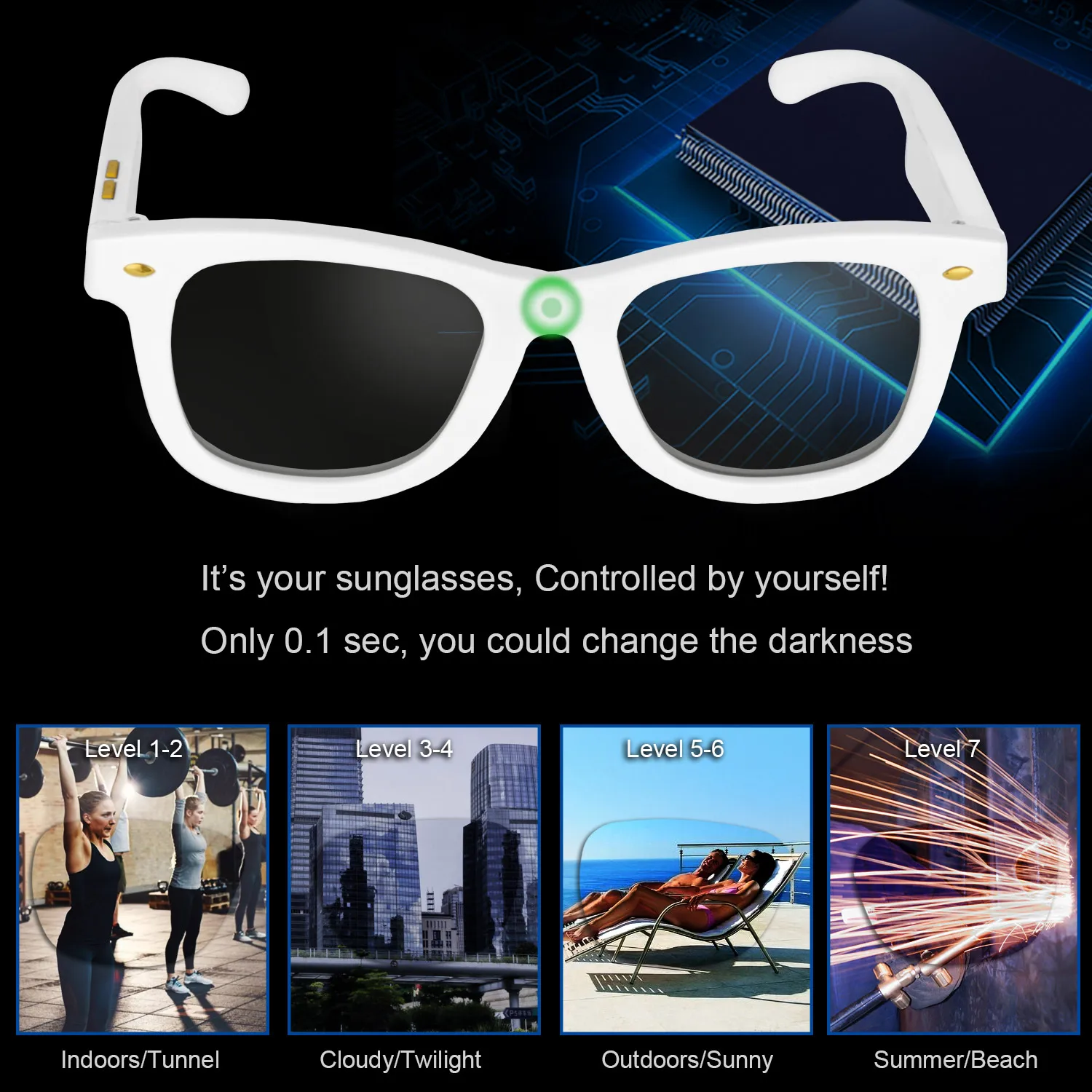 2018 New Electronic Tinting LCD Sunglasses Women Mannually Adjustable Liquid Crystal Lenses Sun glasses Polarized White Frame