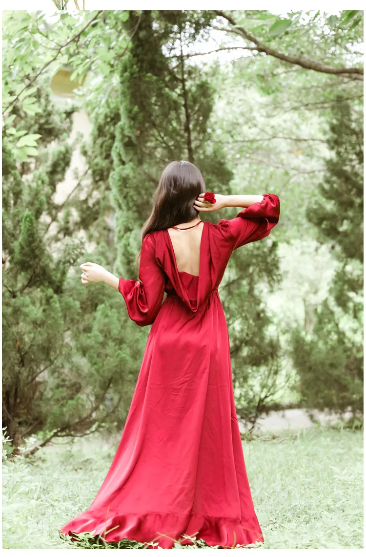 Новинка Осень-зима 2019 модное Красное длинное женское платье в винтажном стиле