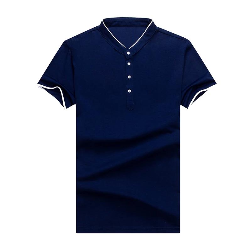Новая летняя мужская рубашка-поло из чистого хлопка с коротким рукавом Slim Fit рубашки Мандарин Воротник повседневные рубашки