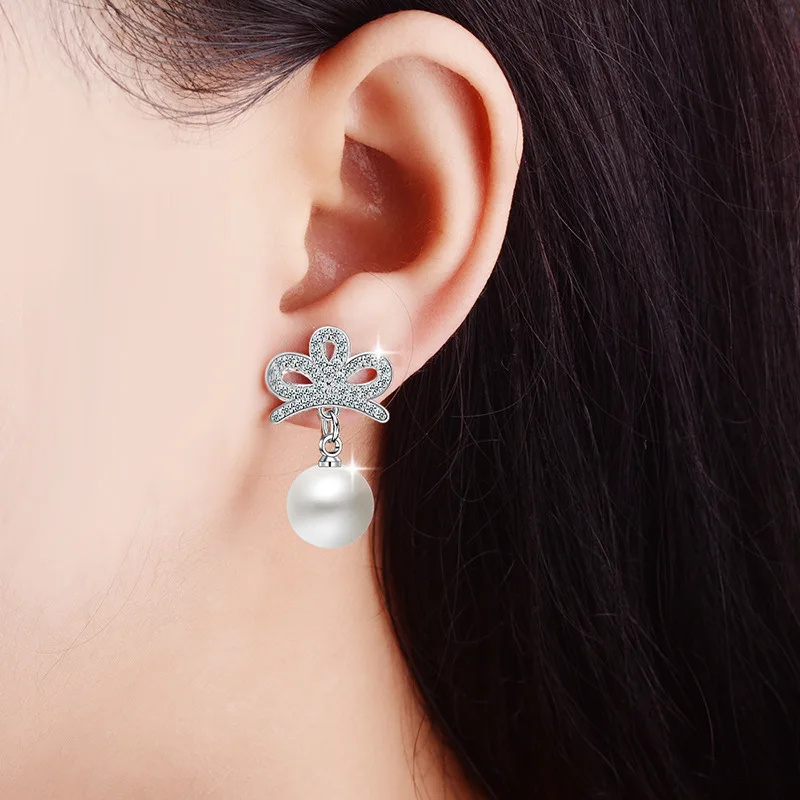 Super Flash Жемчужные Серьги Симпатичные Корона горный хрусталь серьги стержня для