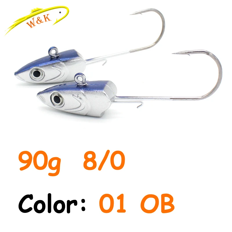 90g O Blue WK сильный 8/0 90 г и 6/0 60 г джиг Крючки большой джиг голова для мягкой приманки взвешенные рыболовные крючки красочные джиги - Цвет: 90g O Blue
