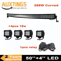 50inch 288w curved led light bar4pcs 18w spot led for driving boat car truck 4x4 suv atv offroad fog lamp with relay harness