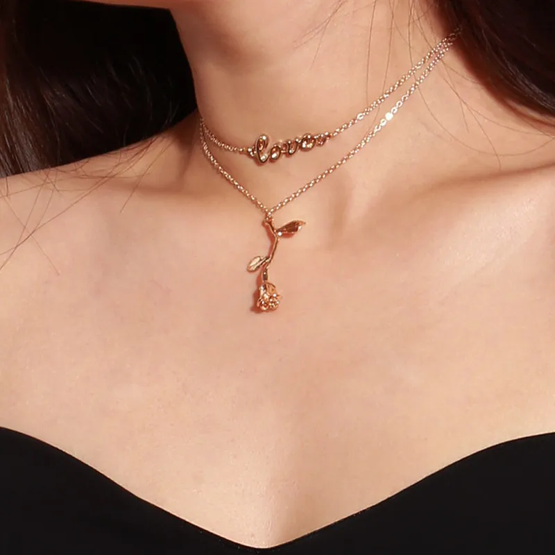 Изысканное модное милое маленькое ожерелье с розой цепочка для свитера подарок