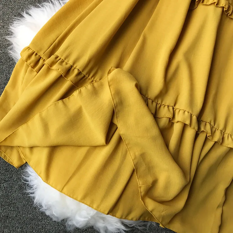 

2019 Summer Chiffon Solid Color Strapless Spaghetti Strap Dresses Vintage Slim Swing Dress Casual Tied Bow Women Long Dresses