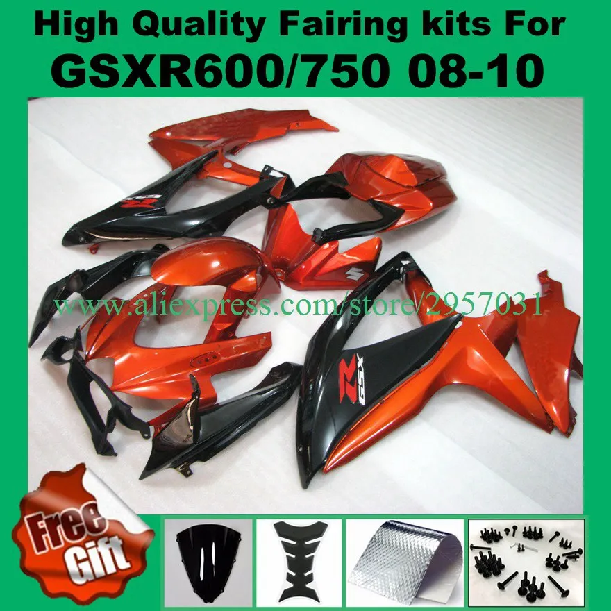 

Injection Fairing kit for K8 K9 GSXR600 GSXR750 2008 2009 2010 SUZUKI GSX-R600 GSX-R750 08 09 10 Fairings orange black #728I-P2