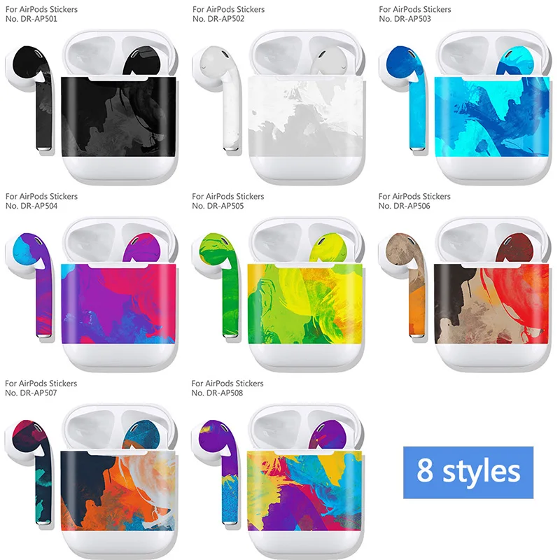 8 цветов наклейки для AirPods 2 шт. случае приставки Обертывания Стикеры