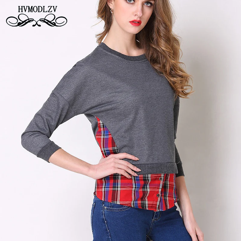 Женская футболка с длинным рукавом трикотажная в клетку модель lj557 на весну