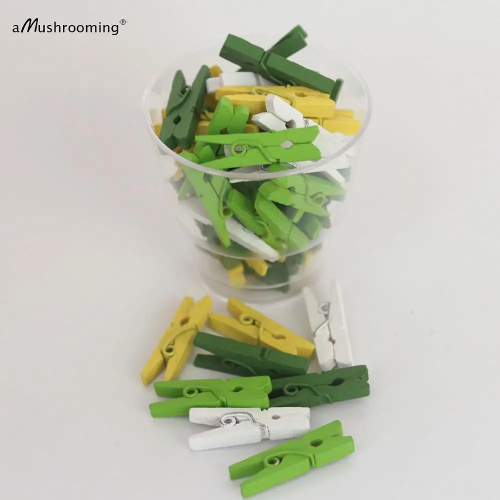 yellowwhite2green 50 шт. мини бледно-голубой оранжевый Деревянные прищепки для ремесла, события, бонбониер сумки-Деревянные прищепки малыш душ мальчики девочки - Цвет: yellowwhite2green