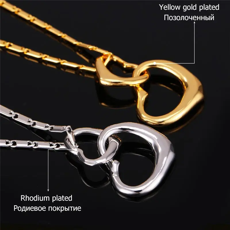 U7 Сердца К Сердцу Подвеска Ожерелье Женщины Позолоченные Двойное Сердце Кулон