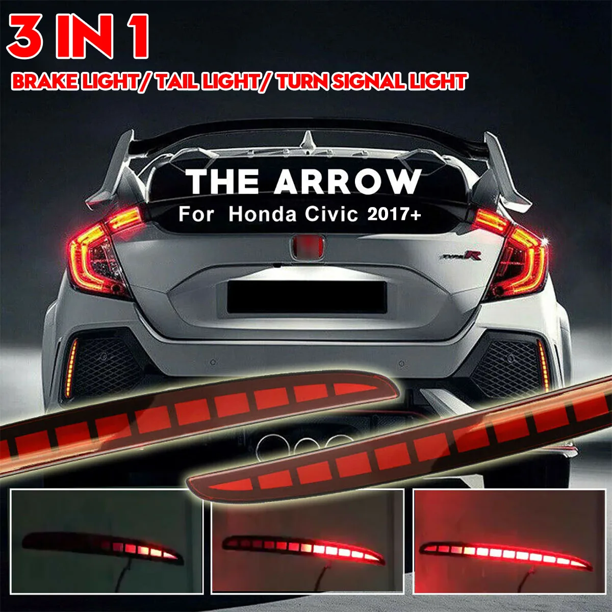 2pcs Car Lights LED Reflector Lamp Rear Fog Lamp Bumper Brake Light for Honda for Civic Type R Hatchback
