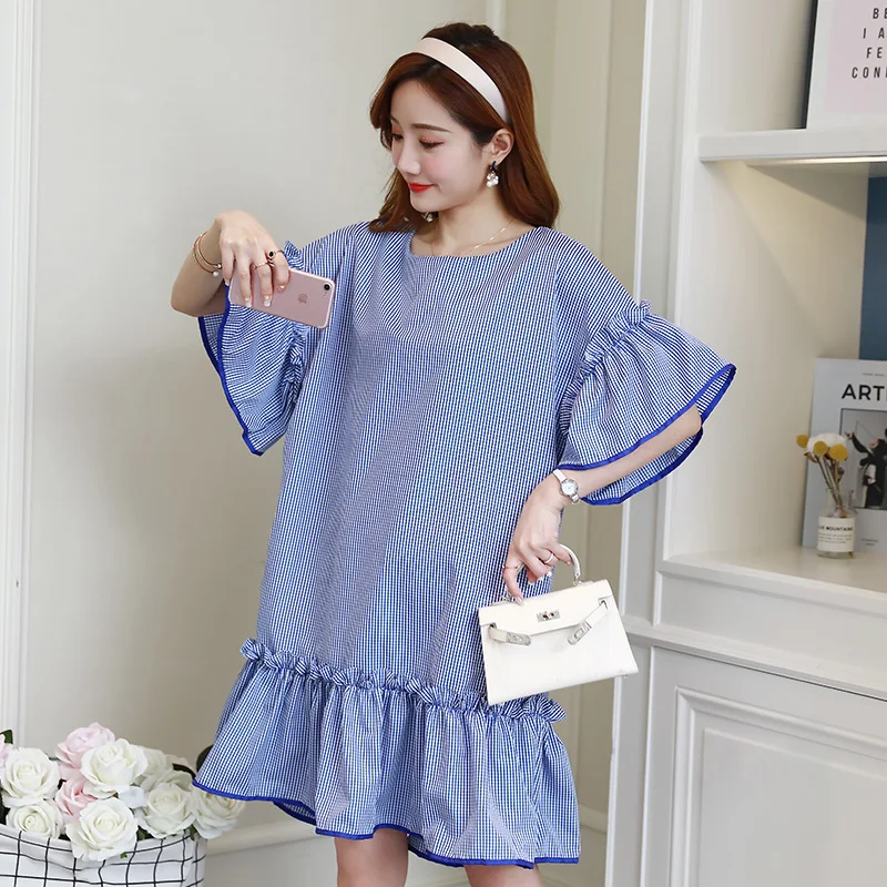 2019 New Arrive Summer Maternity Dress Woman Casual Plaid Large Size Dresses Pregnant Clothing MD-00649 | Мать и ребенок