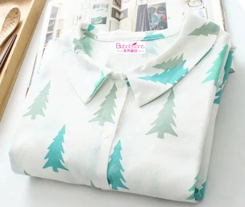 Свободные Мультфильм Дерево Печати женщины Dress Весна Длинные Рукава Хлопок