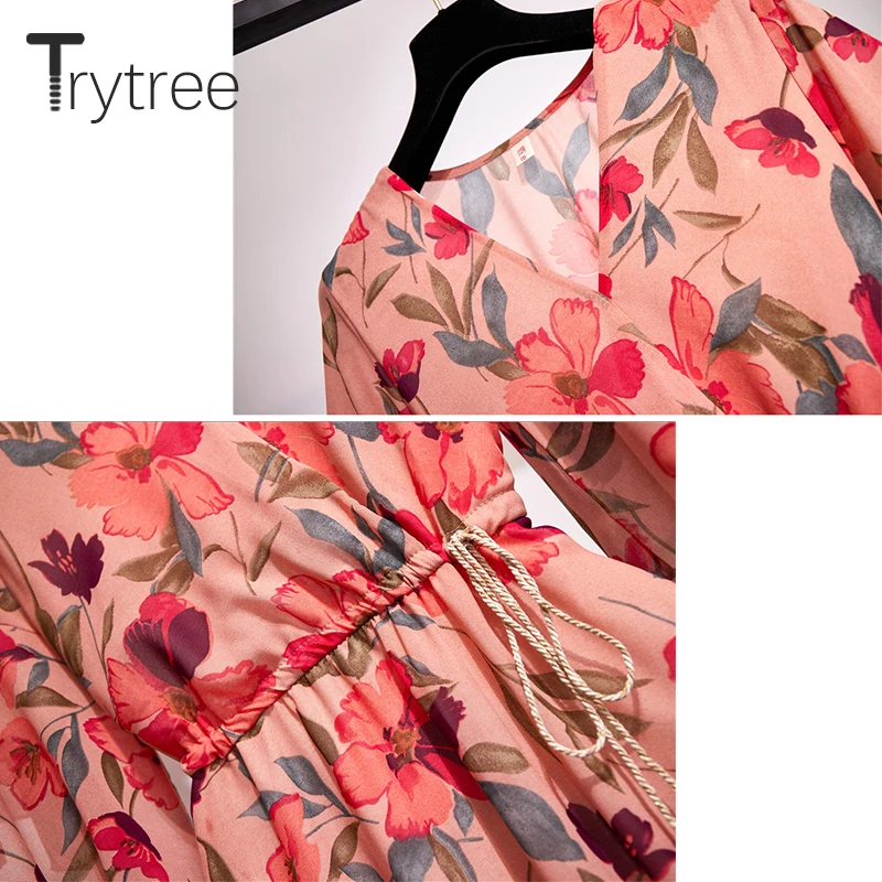Женское Повседневное платье Trytree летнее с цветочным принтом v образным вырезом