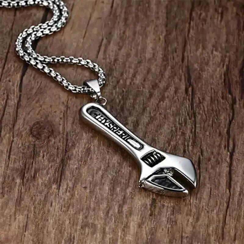 Wrench Pedant Necklace Stainless Steel Vintage Spanner Casual Holiday Gift Whimsical Handy Man Tool Jewelry 23in | Украшения и