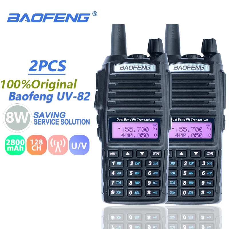 2 шт. Baofeng UV 82 рация 8 Вт UHF VHF двойной PTT Ham Радио Amador охотничья UV82 двухстороннее