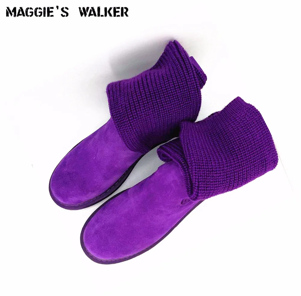 Maggie's Walker/женские модные высокие сапоги из натуральной кожи; Женские Осенние Теплые Ботинки martin; вязаные зимние сапоги; Размеры 35-39