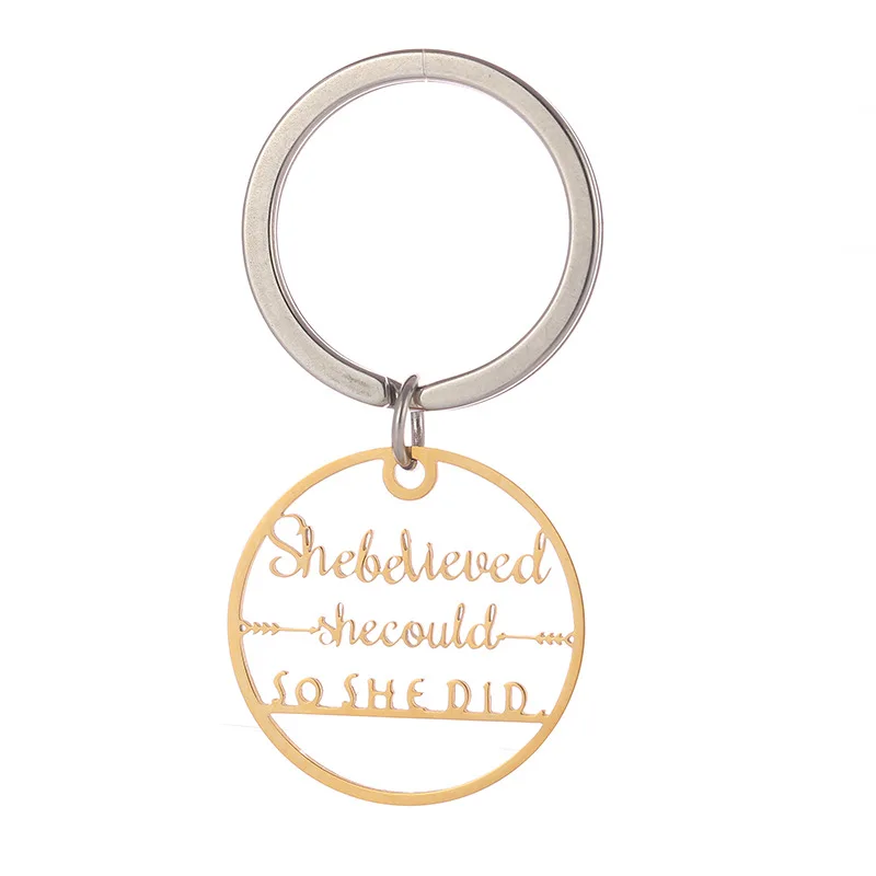 2pcs/lot nature steel gold color key chain Hollow out letters She believed could so did new stainless Car keychain | Украшения и