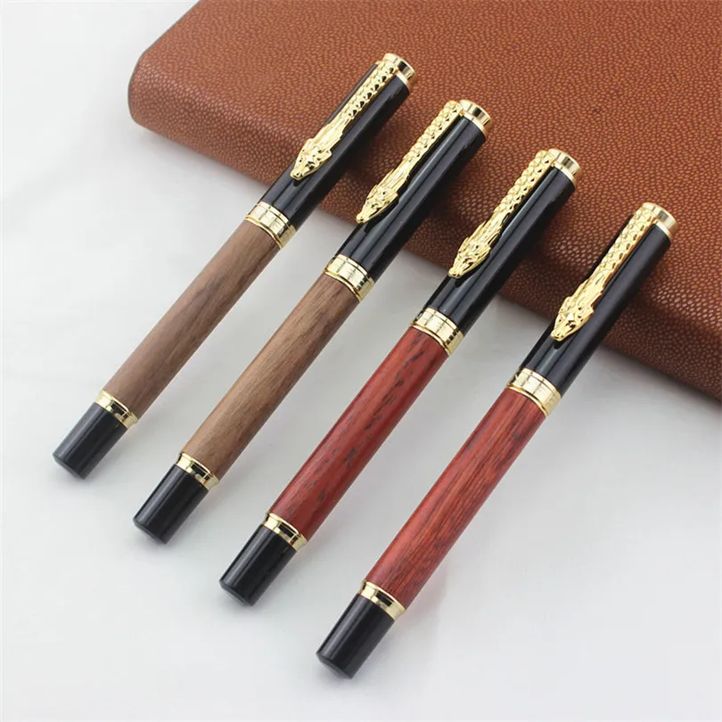 

Vintage Wood Fountain pen Gold trim Dragon clip 0.5mm Fine nib calligraphy Jinhao 8802 Stationery Office school supplies A6485