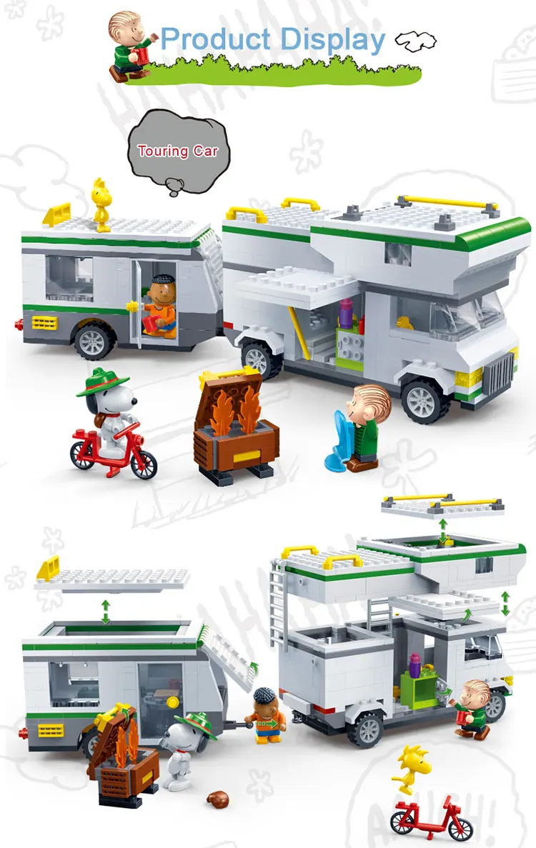BanBao 7513 Горячая IP Snoopy Peanuts туристический автомобиль пластиковые строительные кирпичи для детей образовательная модель DIY Кирпичи совместимый бренд
