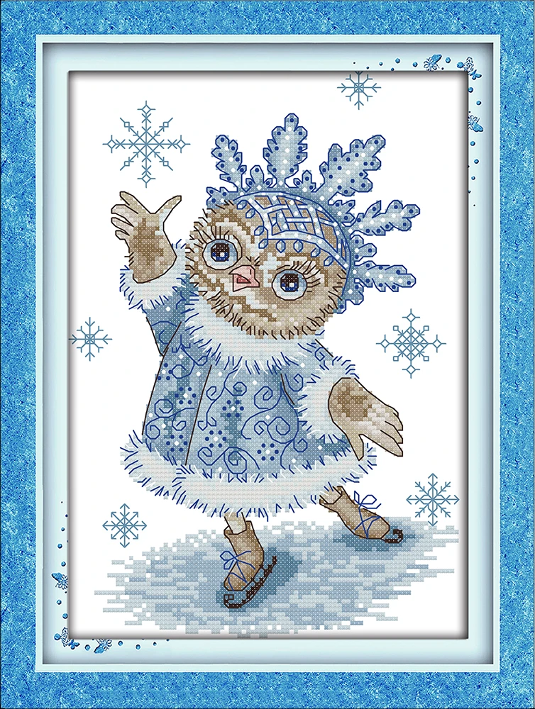 

The owl is skating cross stitch kit aida 14ct 11ct count printed canvas stitches embroidery DIY handmade needlework