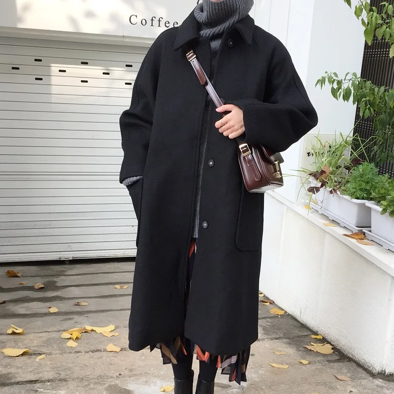 Длинное шерстяное пальто женское свободное куртка для женщин Осень-зима manteau femme