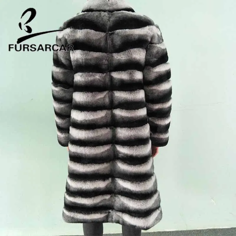 Женская Шуба из меха FURSARCAR роскошная зимняя шуба кролика Рекс с воротником