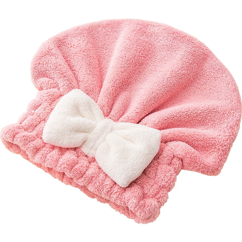 Adult Quick Drying Hair Shower Cap Bath Head Hat Towel Bow tie Women Strong Absorbent Pink Blue seven Colors Bathroom Accessory images - 6