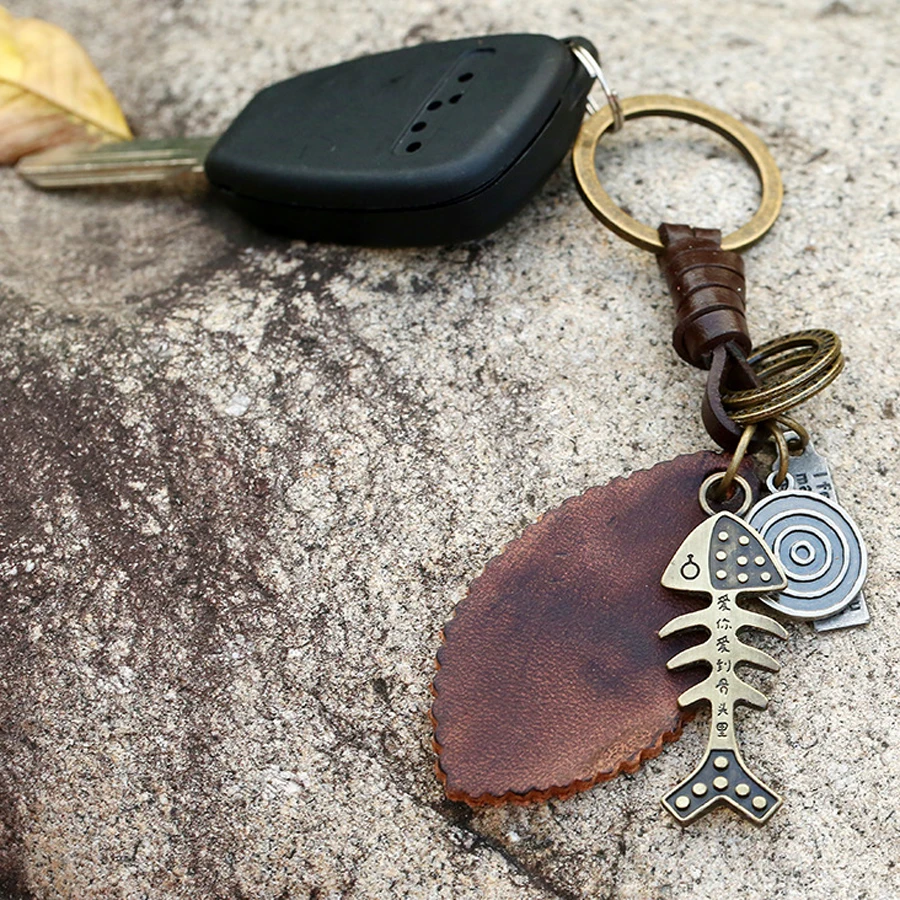 Брелок для ключей из натуральной кожи медного сплава в стиле панк | Украшения и