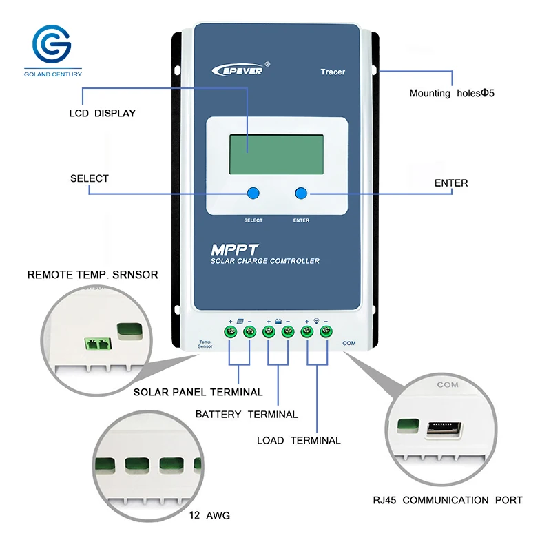 EPever Tracer4210AN прибор слежения за точкой максимальной мощности солнечной батареи 40A 12V 24V автоматическая работа с ЖК-экраном Солнечный контроллер для использования в Солнечной системе дома