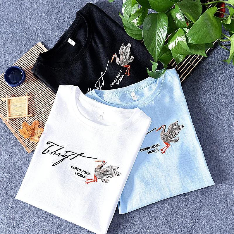 Футболка мужская льняная с коротким рукавом брендовая тенниска Вышивкой Букв