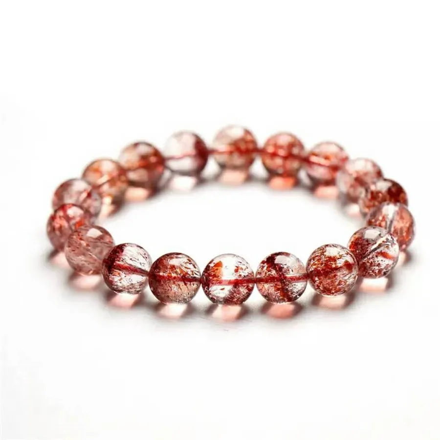 

Браслеты Женские кварцевые из натурального золота, Стрейчевые круглые бусины с кристаллами клубничного цвета, красивый браслет 12 мм