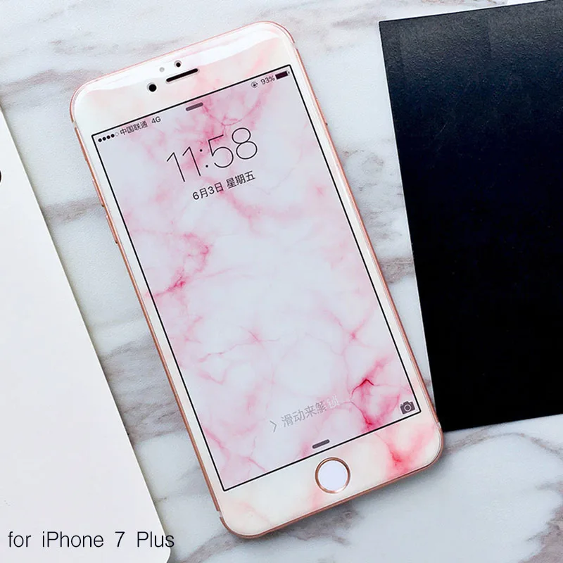 Крутая мраморная защита для экрана из закаленного стекла для iPhone 8, 8 Plus, 6, 6 S, 6 Plus, 7, 7 Plus, полное покрытие, 3D изогнутая декоративная пленка - Цвет: for I7P I8P pink