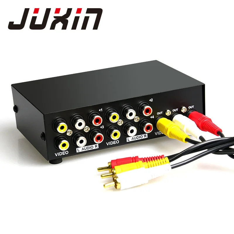 AV-переключатель JUXIN 4 в 1 выход RCA аудио переключатель порта 3RCA видео конвертер Box
