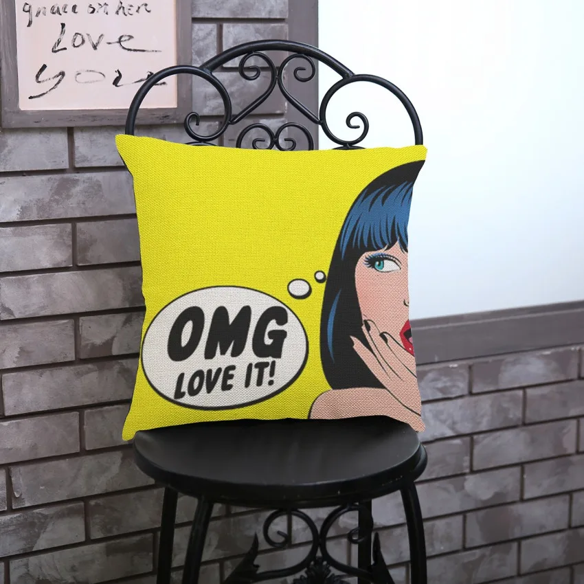 Наволочка для подушки с изображением поп арта из мультфильма девушек и принтом OMG