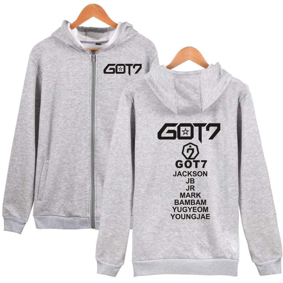 GOT7 весна осень новый стиль толстовки на молнии для мужчин/женщин Кепка Kpop горячая