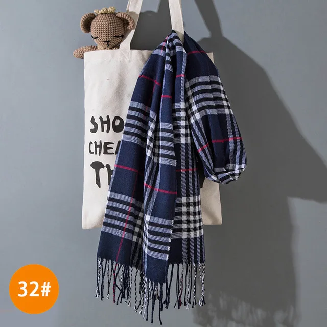 Style 32 Детские шарфы для мальчиков и девочек, брендовый кашемировый шарф в клетку с кисточками, осенне-зимний плотный теплый платок для детей 190*35 см, шейный платок - Цвет: Style 32