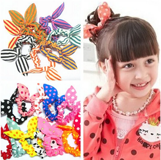

10x Fashion Stripe Scrunchies Hair Rope Elastic Bow Bunny Rabbit Ponytail Holder A096-6