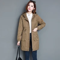 2019 new cotton clothes womens jacket long section korean large size parkers solid color loose thin cotton jackets ladies coats