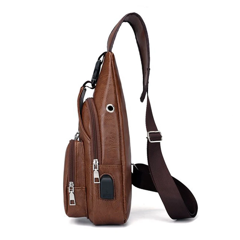 Fashion Men Shoulder Bags USB Charging Crossbody Short Trip Chest Bag PU Leather New Messenger Back Pack Travel | Багаж и сумки