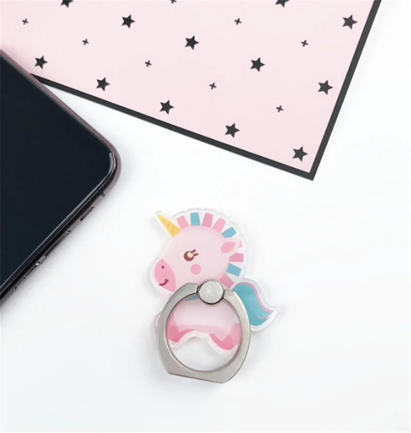 C New Arrival Mobile Phone Holder Metal Finger Ring Holder Rainbow Unicorn Phone Ring Holder Cartoon Phone Stand Support - Цвет: C