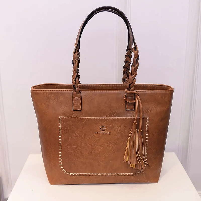light brown Driga модные большие вместительные повседневные сумки через плечо для женщин осень кожаный кошелек края сумки Ретро кисточкой шоппер тоут - Цвет: light brown