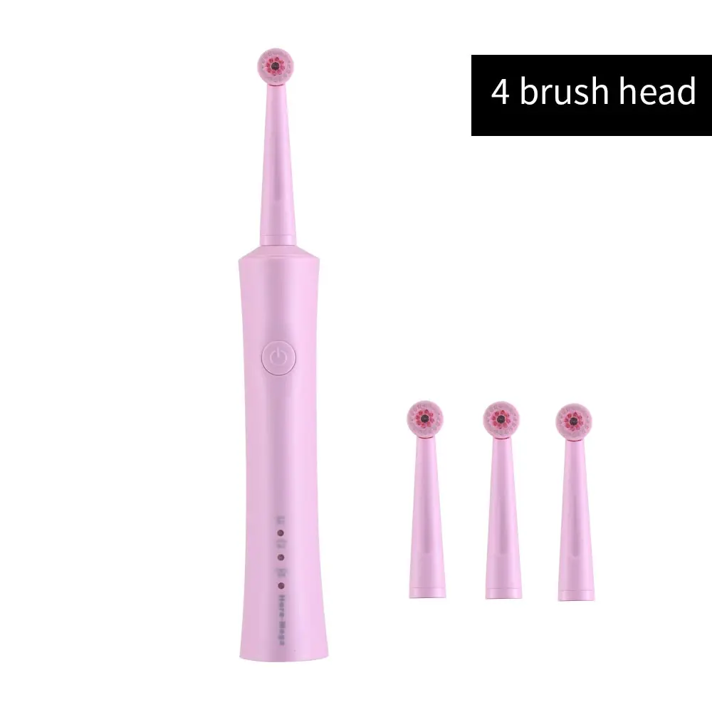R02 Pink 4 heads Здесь Мега электрическая зубная щетка вращающаяся взрослая зубная щетка usb зарядка Водонепроницаемая Чистящая зубная щетка сменные головки умный подарок - Цвет: R02 Pink 4 heads