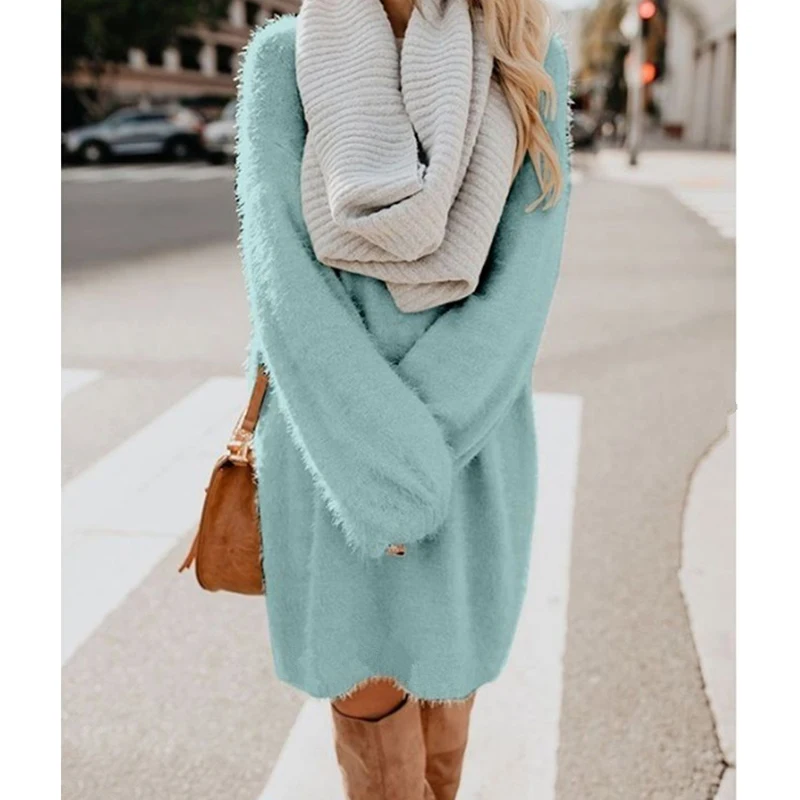 Robe pull femme hiver зимнее платье для женщин с длинным рукавом осенний свитер Мини