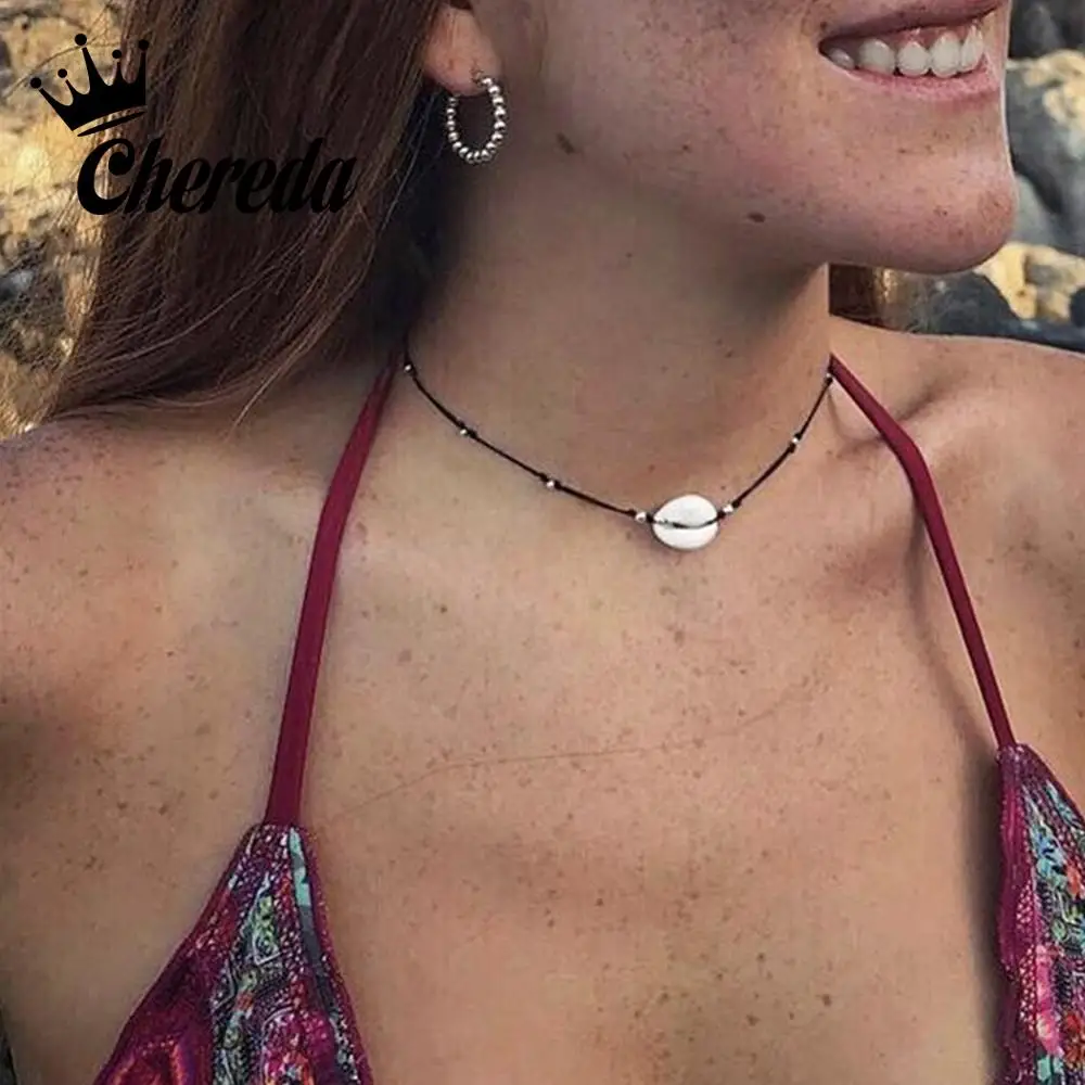 

Chereda Bohemian Women Shell Pendant Necklace Natural Shell Summer Beach Necklace Seashell Classic Jewelry