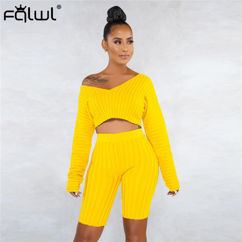 Женский трикотажный костюм FQLWL из двух частей с открытыми плечами сексуальный