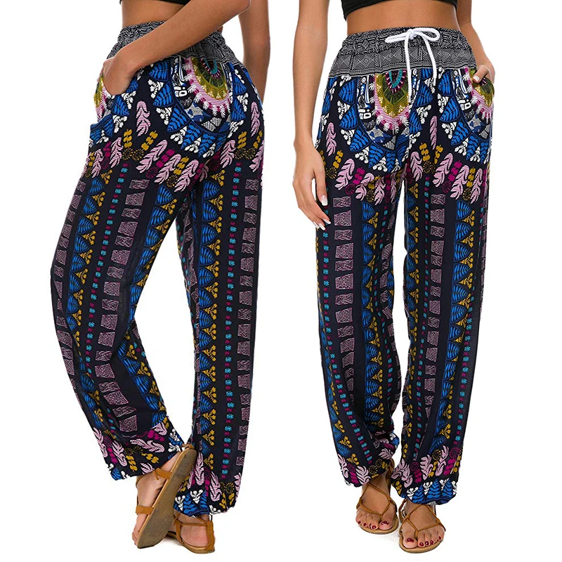 Женские свободные брюки мешковатые легинсы шаровары с цветочным принтом Boho