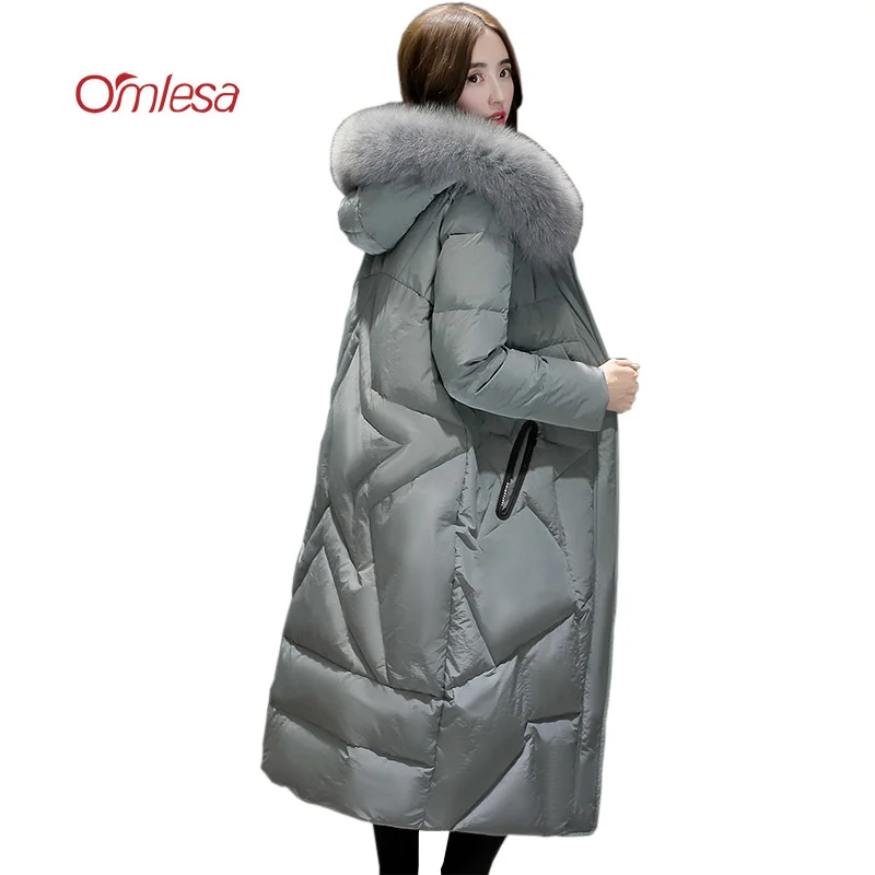 Omlesa длинный пуховик Для женщин большой Размеры Новинка 2017 года зимние парки с